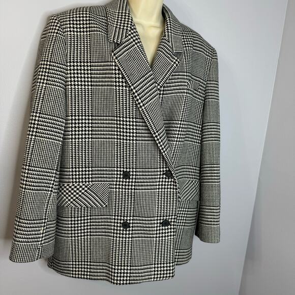 Zara Women's Doble Breasted Checkered Blazer White with Black Relaxed Fit L - Picture 4 of 10
